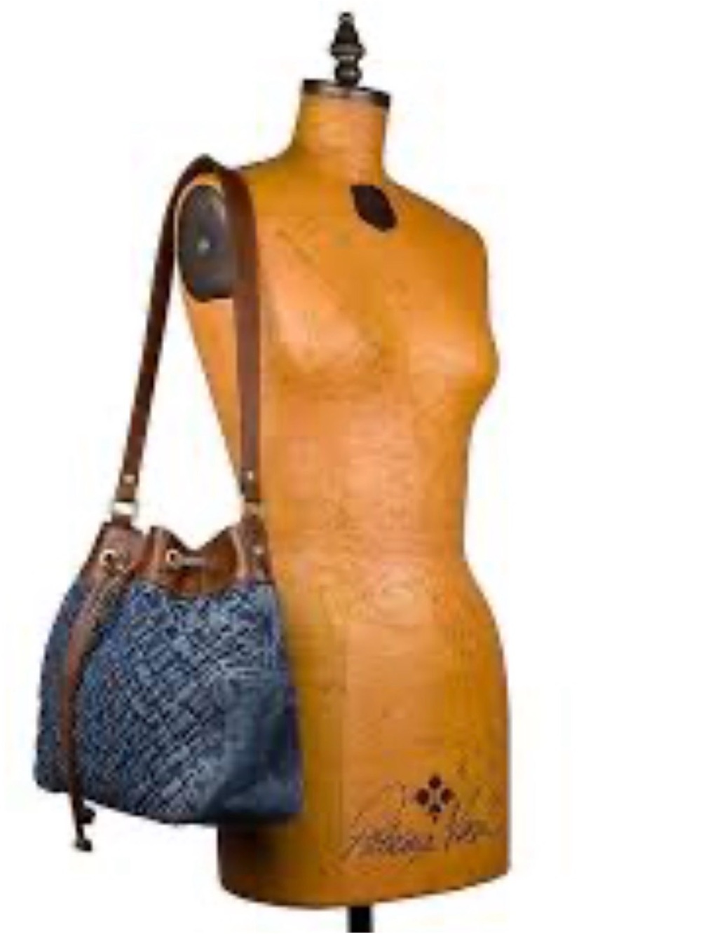 Parrisha Nash Drawstring Denim-QuiltedShoulder Bag with Brown Leather Trim - Picture 7 of 7
